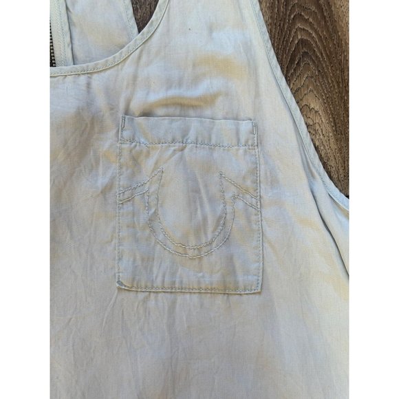 TRUE RELIGION Y2K RACERBACK TANK INDIGO DRESS WOMENS SZ S BLUE SHEER FRONT POCKE - Picture 2 of 9